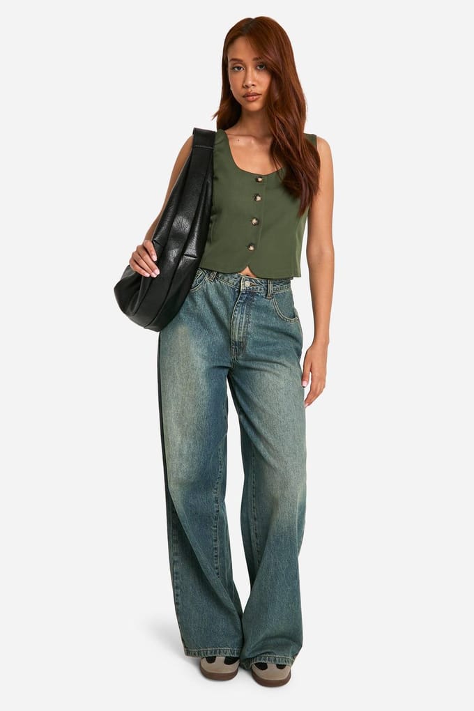 boohoo Dames Cropped vest met vierkante hals | Khaki | Maat: 6