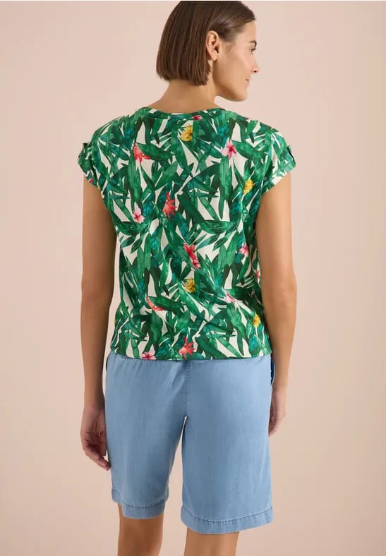 Shirt met ronde hals en omslagdetail