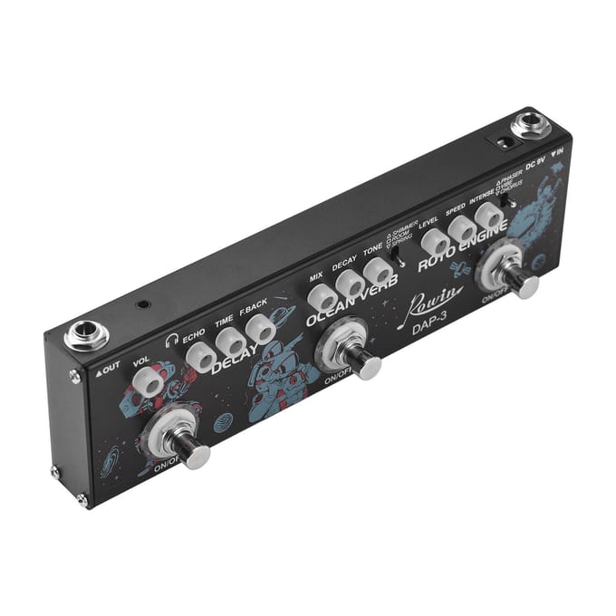 ROWIN 3-in-1 Gitaar Multi-Effectpedaal Delay/Ocean Verb/Roto Engine Aluminiumlegering Behuizing met True zwart