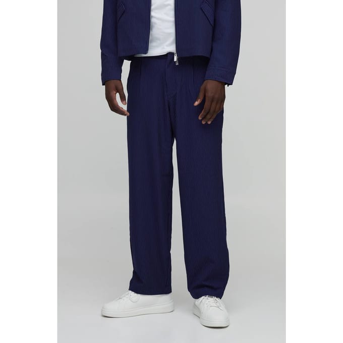 Krijtstreep Relaxed Fit Getailleerde Co-ord Pantalon | Navy | Size 34