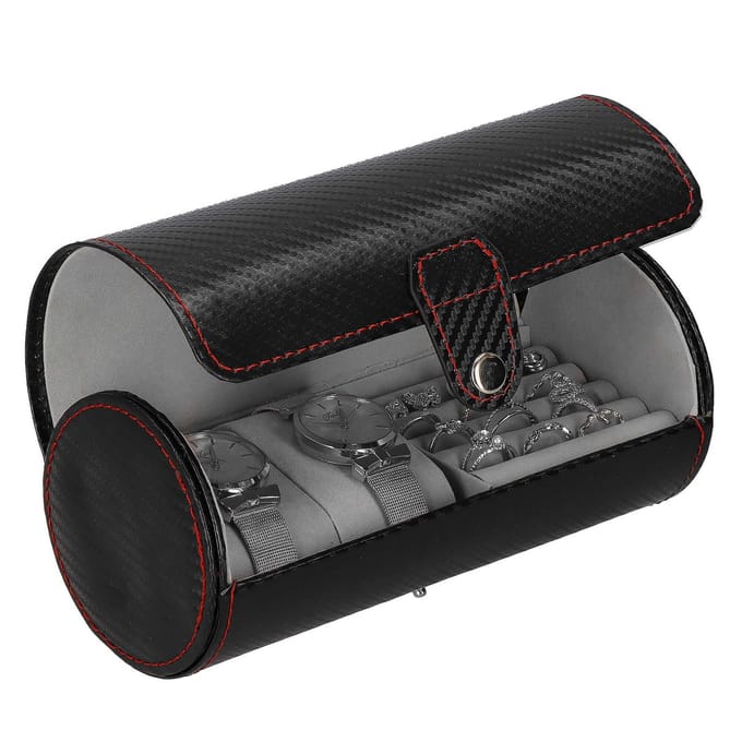 Springos Horlogedoos - Horlogebox - Sieraden - Carbon - Zwart - 2 Horloges