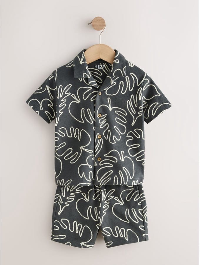 Next - Jongens - Set van overhemd met korte mouwen en short - Zwart