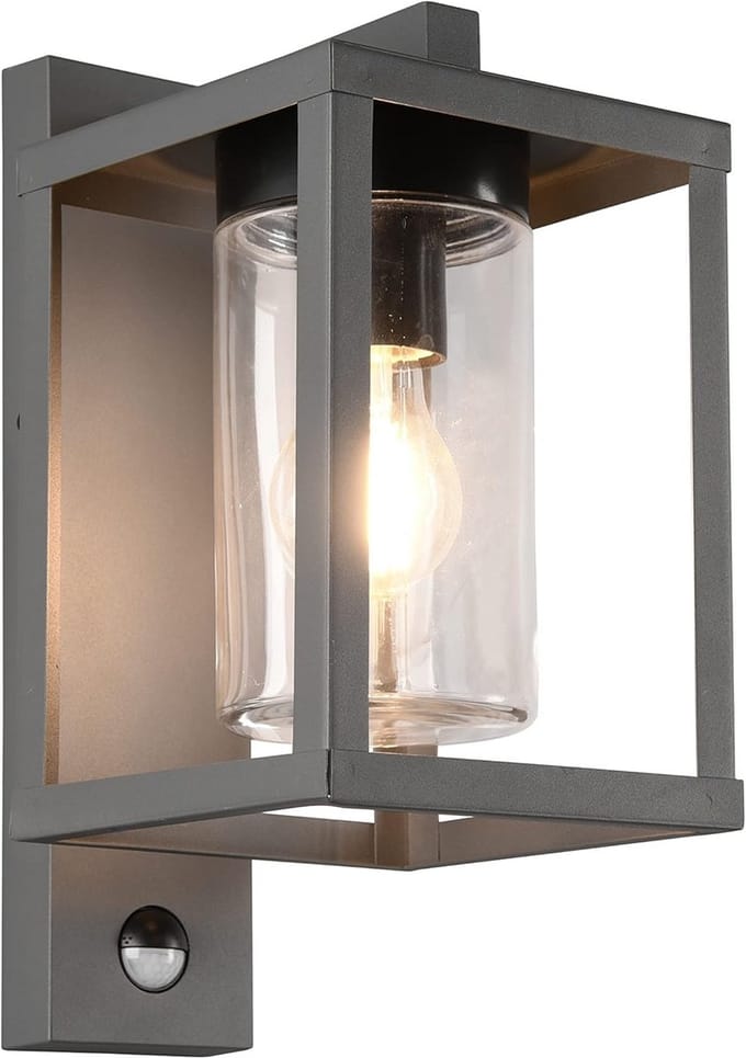 Buitenwandlamp met bewegingssensor en E27 fitting - Antraciet gegoten aluminium