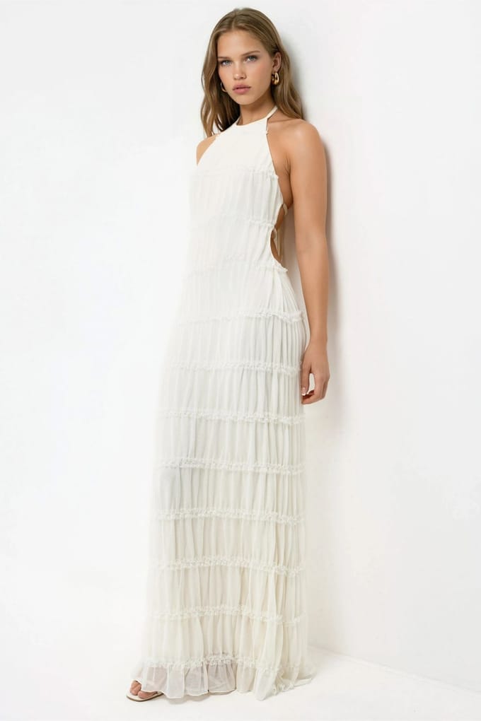 Halterneck Textured Maxi-jurk