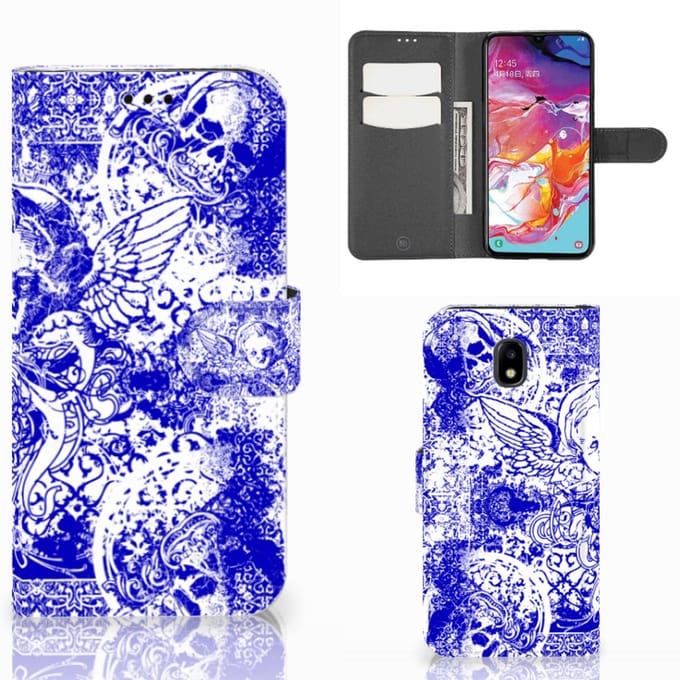 Telefoonhoesje met Naam Samsung Galaxy A70 Angel Skull Blauw
