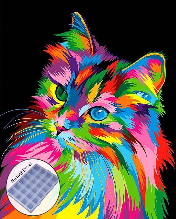 BJoy Diamond Painting 50x40 - Kleuren Poes Kat Dieren
