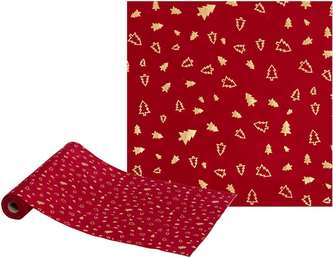 Fééric Lights and Christmas Kerst Loper - Tafelloper - 30x300cm - Rood/Goud