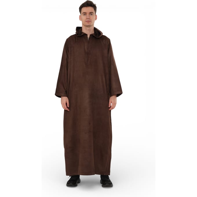 Heren Eid Bruin Marokkaanse Jubba Robe Ramadan Eid Thobe met capuchon - HM12