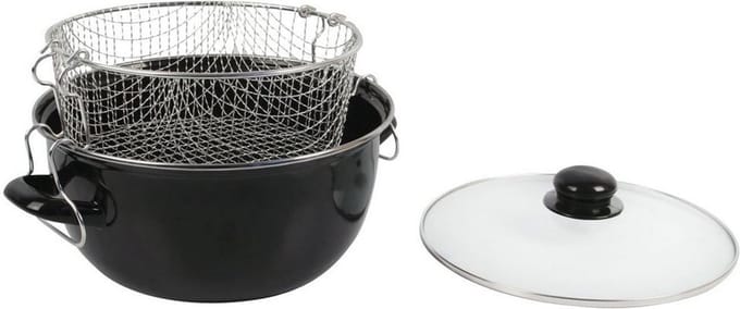 Frituurpan Emaille met Glazen Deksel en Korf - Ø 26cm - Zwart