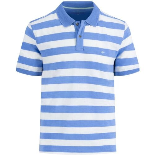 Fynch-Hatton Polo Striped Slub Cotton Subtle Texture Crystal Blue / male