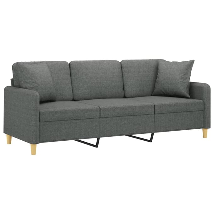vidaXL - Driezitsbank - met - sierkussens - 180 - cm - stof - donkergrijs