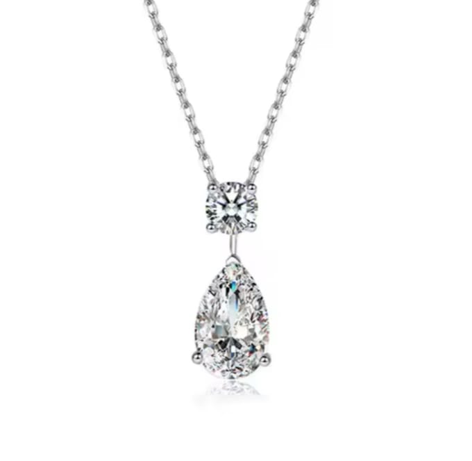 Simple Water Drop Necklace Crystals Silver