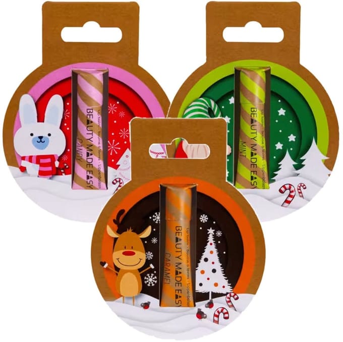 Beauty Made Easy - Plasticvrije Lip Balm - Christmas Edition - 3 Pak - Candy + Mint + Caramel