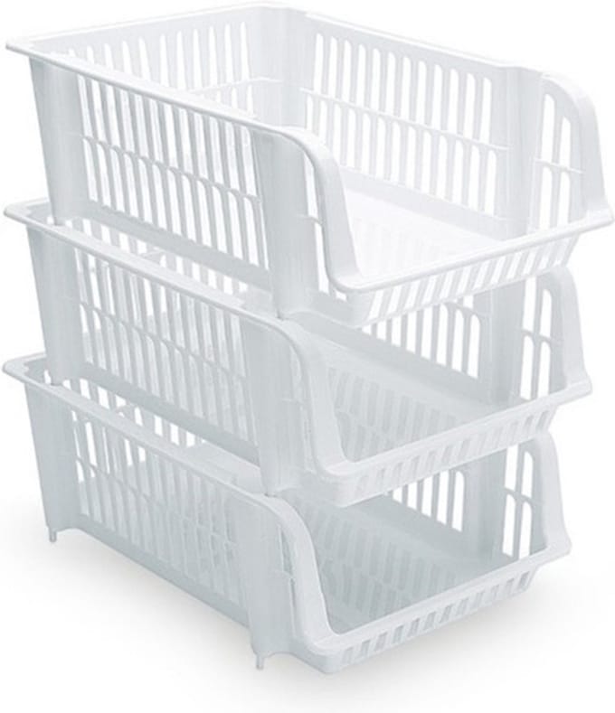 PlasticForte Stapelbare opbergmand - wit - 20L - kunststof - 43 x 32 x 16 cm