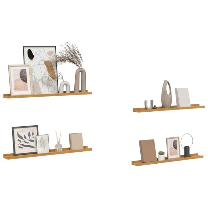 vidaXL - Wandplank - 4 - st - Beige - 80 - x - 9 - x - 3 - cm - Bewerkt - hout