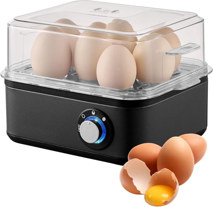 SAVI® Eierkoker electrisch - Eierkoker - Eierkoker met timer -Antraciet - ‎21cm x 17cm x 15cm