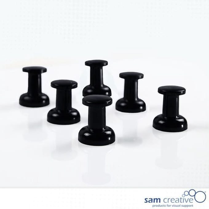 Sam Creative Whiteboard Magneten - Prikbord Jumbo Pins - 20mm - Zwart - 6 stuks