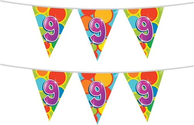 Haza Vlaggetjes 9 jaar - leeftijd verjaardag - 2x stuks - plastic 10m