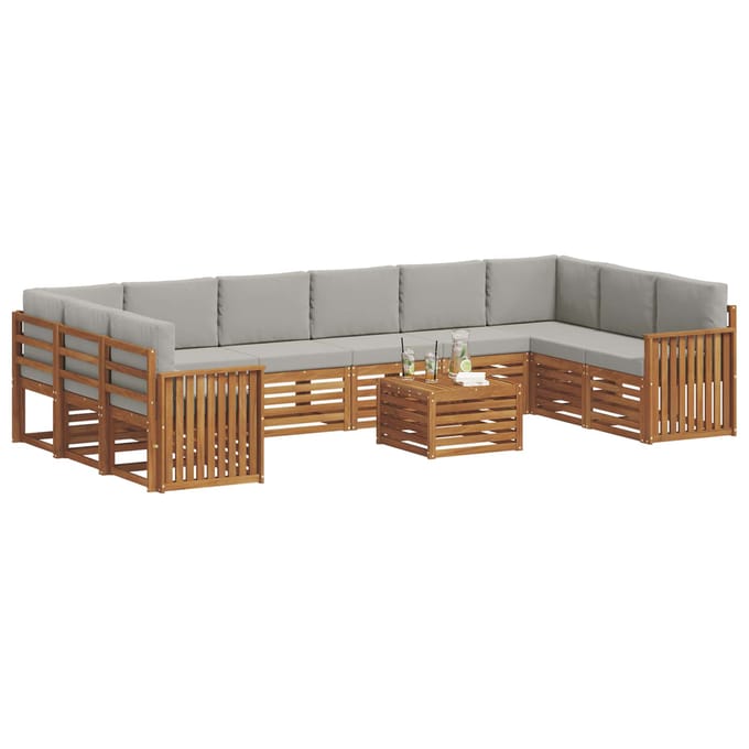 vidaXL - Buiten - bank - set - 11 - st - Natuurlijk - en - Licht - Grijs