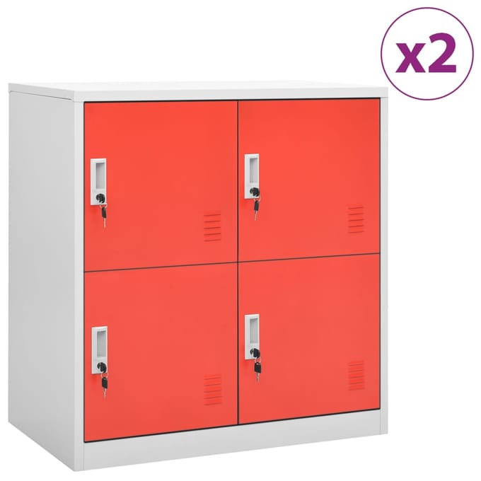 vidaXL - Lockerkasten - 2 - st - 90x45x92,5 - cm - staal - lichtgrijs - en - rood
