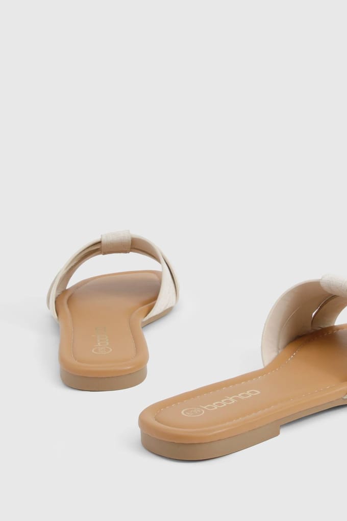 boohoo Dames Brede pasvorm geweven basic mule sandalen | Natural | Maat: 39