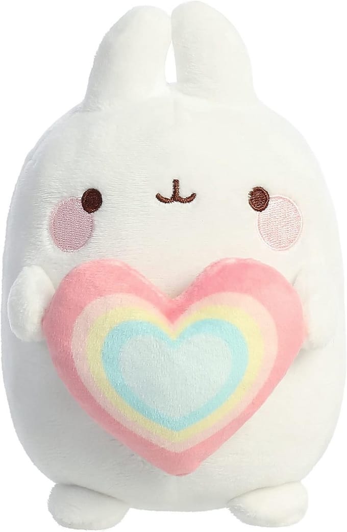 Zacht Pluche Knuffel Konijn met Regenboog Hart - 15 cm