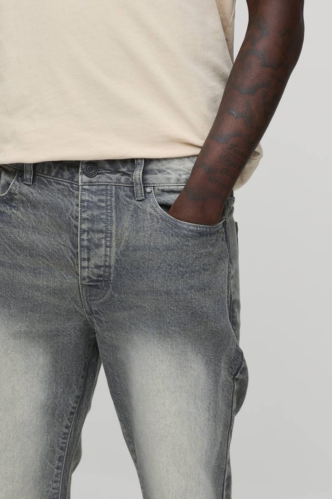 Essential Slim Flare Rigid Washed Jeans | Stone | Size 44R