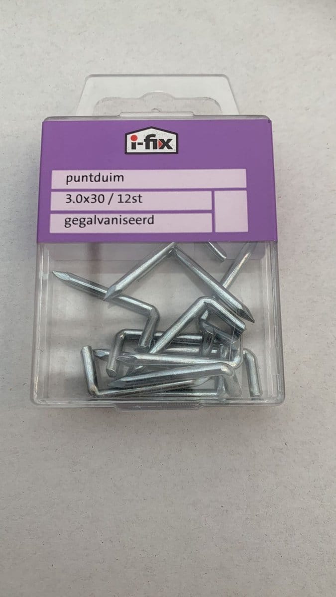 Puntduim verzinkt. 3.0 x 30 mm. lang. 2 stuks Ophang-Haken. I-fix.