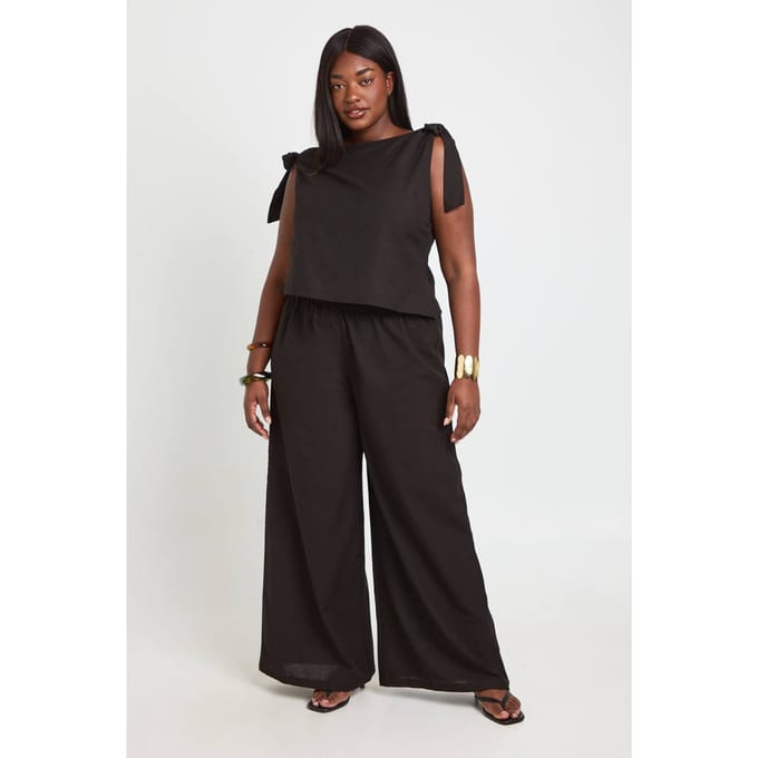 boohoo Dames Plus Strik Schouder Boothals Broek Co-ord | Zwart | Maat: 52