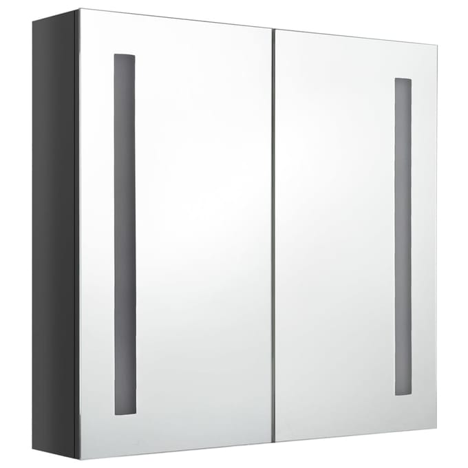 vidaXL - Badkamerkast - met - spiegel - en - LED - 62x14x60 - cm - glanzend - grijs