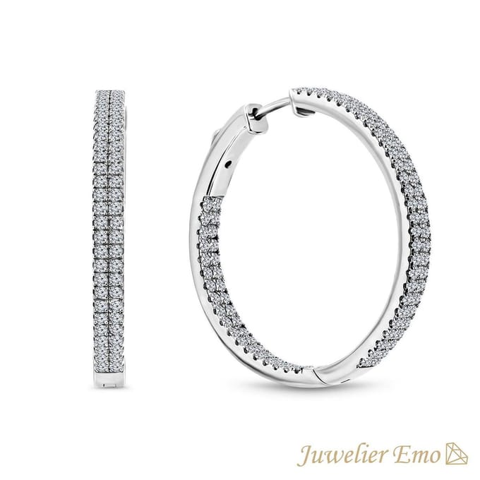 oorringen Zilver met Dubbele Zirkonia stenen – Diameter 35 MM