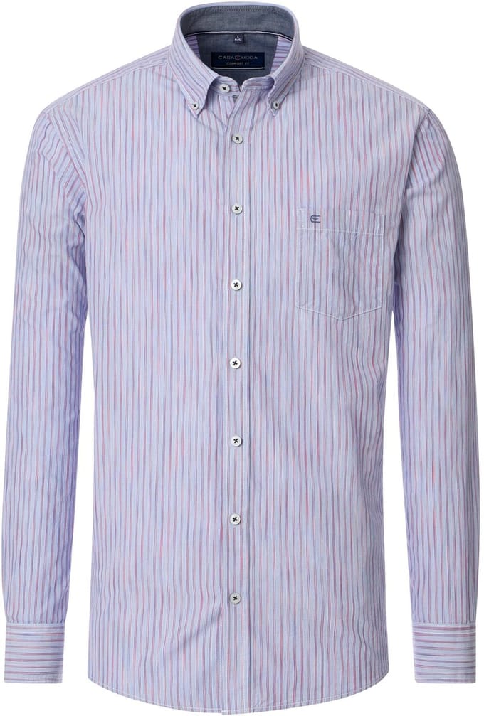 CASA MODA Sport comfort fit overhemd - popeline - blauw met wit en rood gestreept