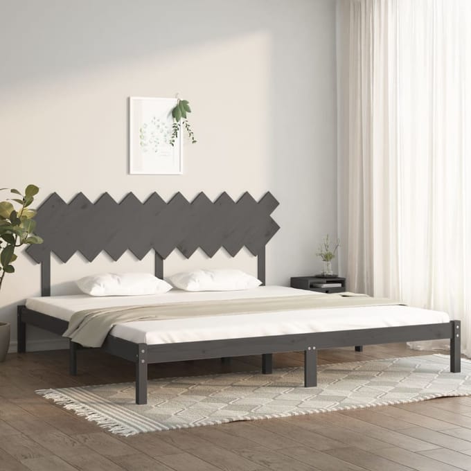 vidaXL - Bedframe - massief - hout - grijs - 200x200 - cm