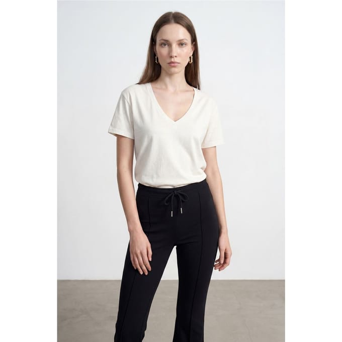Katoenen Tencel V-hals Korte Mouwen Blouse