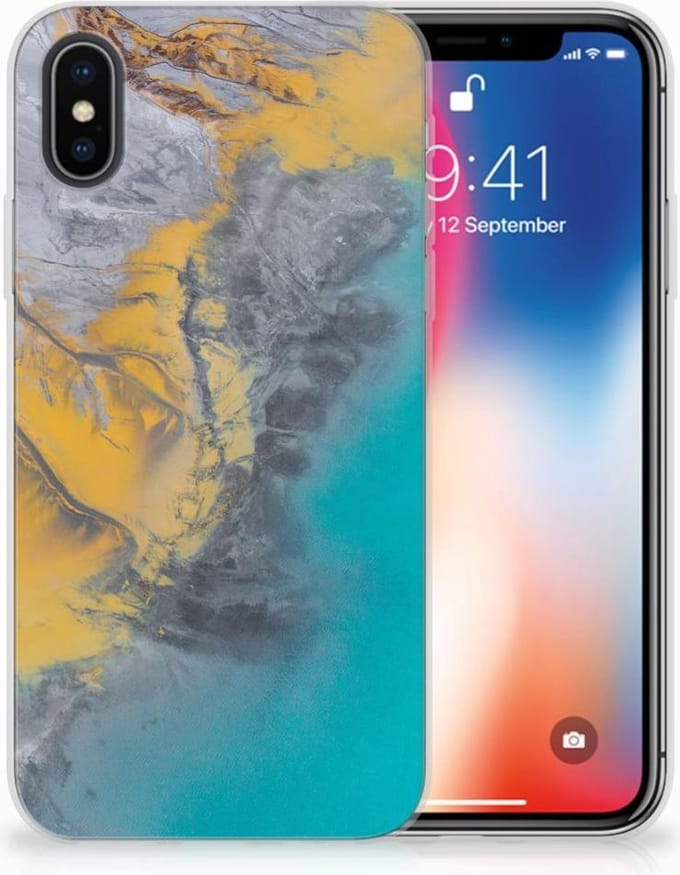 Apple iPhone X | Xs TPU Siliconen Hoesje Marble Blue Gold