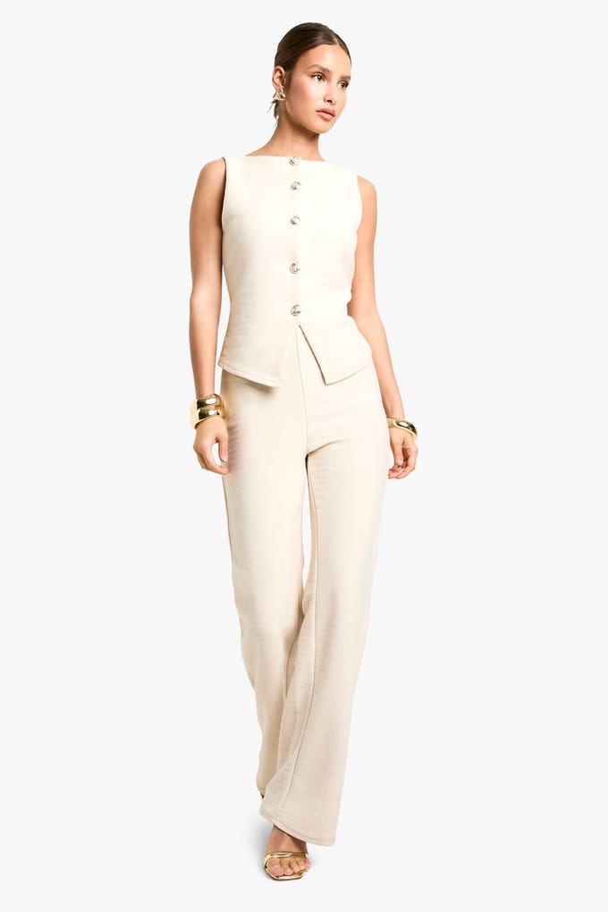boohoo Dames Getextureerde wijde pijpenbroek | Creme | Maat: 42