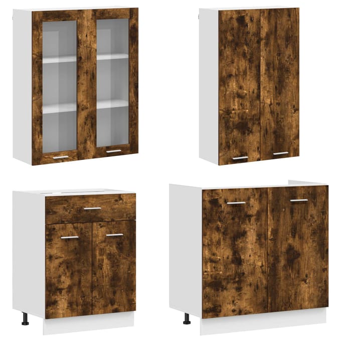 vidaXL - Keukenblok - LYON - 4 - st - Gerookt - eiken - Bewerkt - hout
