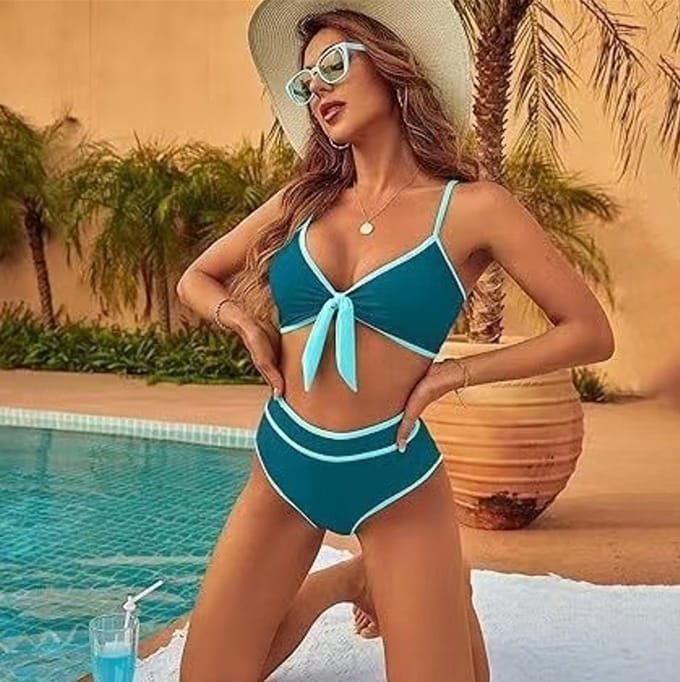 SUNMOOL Dames Hoge Taille Bikini Set - Zwemkleding - Groen - Maat : L