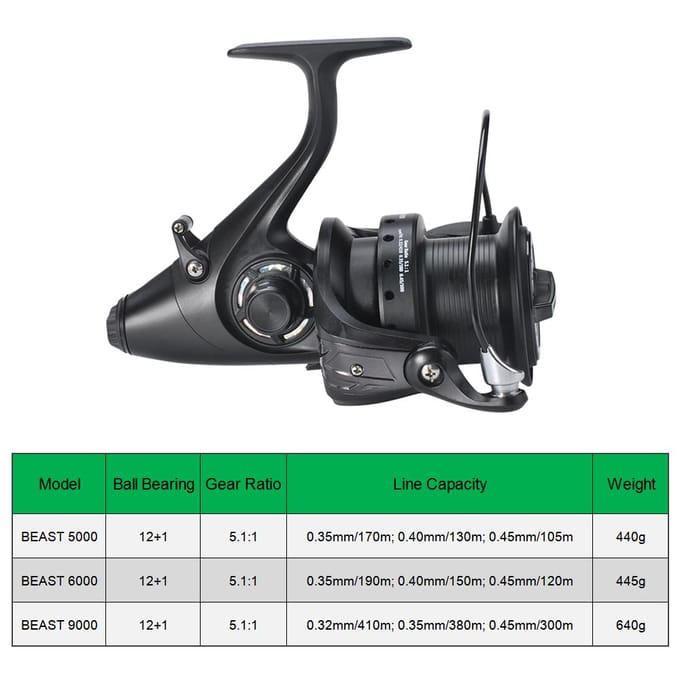 Moulinet Spinning 12 + 1 BB, avec Double frein avant et arrière, pour pêche à la carpe, gauche et droite, Interchangeable 5000 black