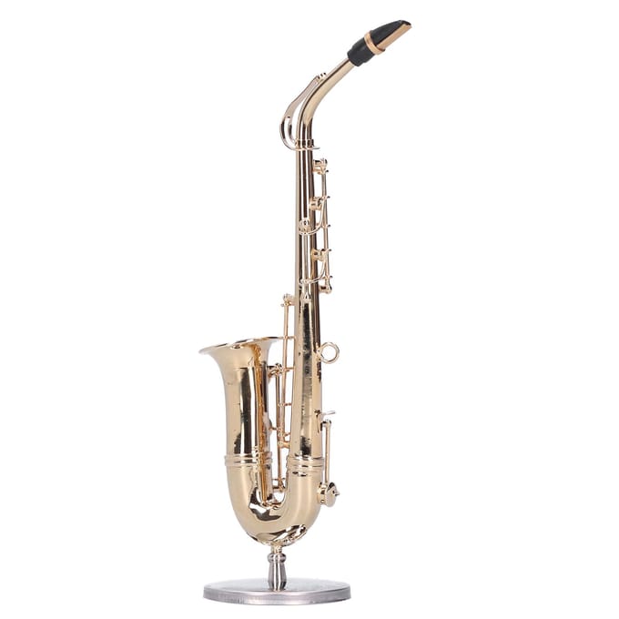 Miniatuur Koperen Saxofoon Model met Standaard Mini Muziekinstrument Ornamenten Cadeaus beige