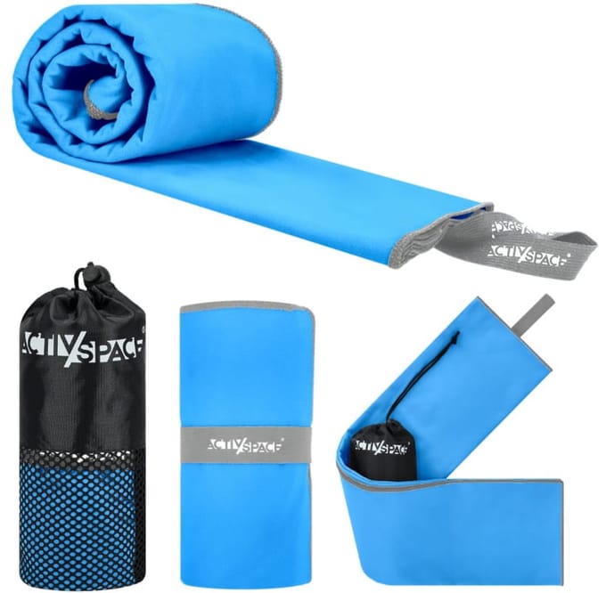 Activ Space - Sneldrogende Handdoek van Microvezel - 130x75cm - Blauw/Grijs