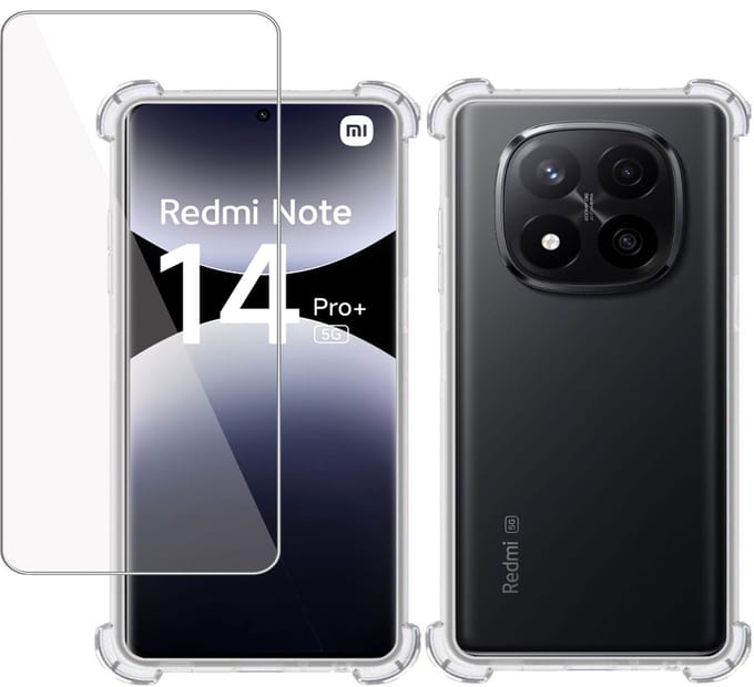 TechNow Hoesje + Screenprotector geschikt voor Xiaomi Redmi Note 14 Pro / Pro+ – Tempered Glass - Extreme Shock Case Transparant