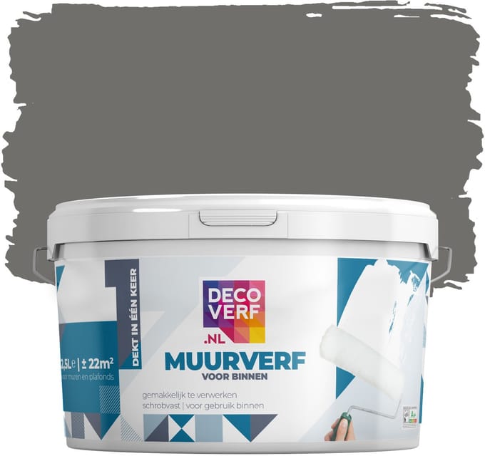Decoverf muurverf mat authentiek grijs, 2.5L