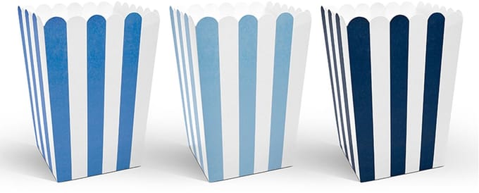 PARTYDECO - 6 blauw gestreepte popcornbakjes 7,5 x 12 cm