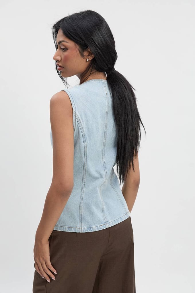 boohoo Dames Longline denim-vest | Bleach Wash | Maat: 6