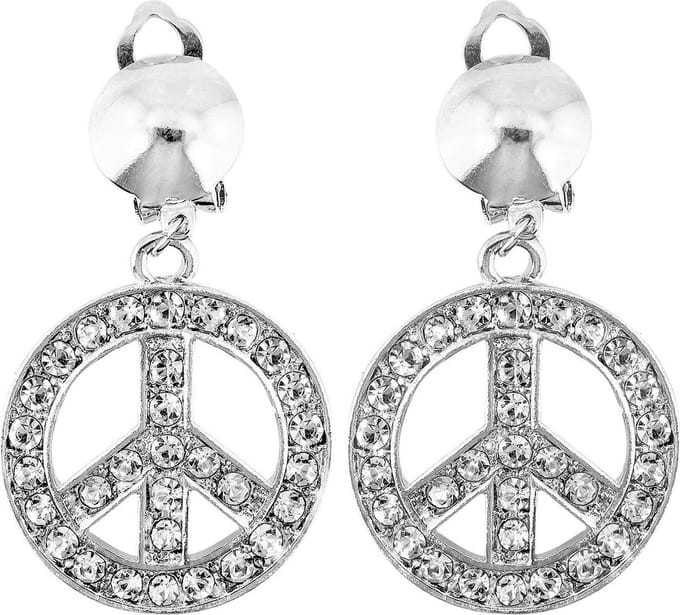 Widmann Hippie Flower Power Sixties sieraden set oorbellen peace tekens