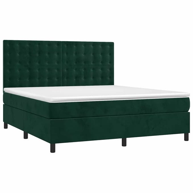 vidaXL - Boxspring - met - matras - en - LED - fluweel - donkergroen - 160x200 - cm