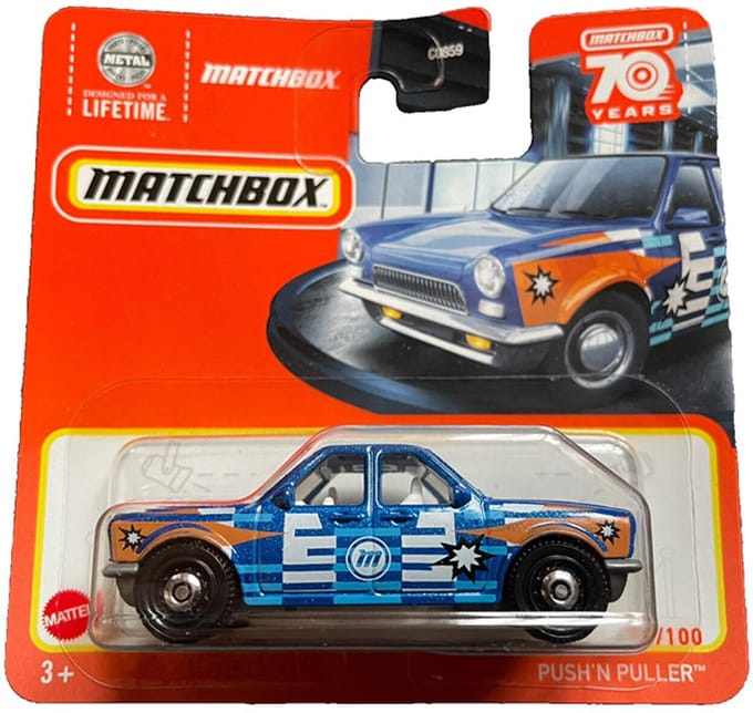 MATCHBOX 53/100 PUSH'N PULLER M BLUE METALIC 1:64 SHORT CARD