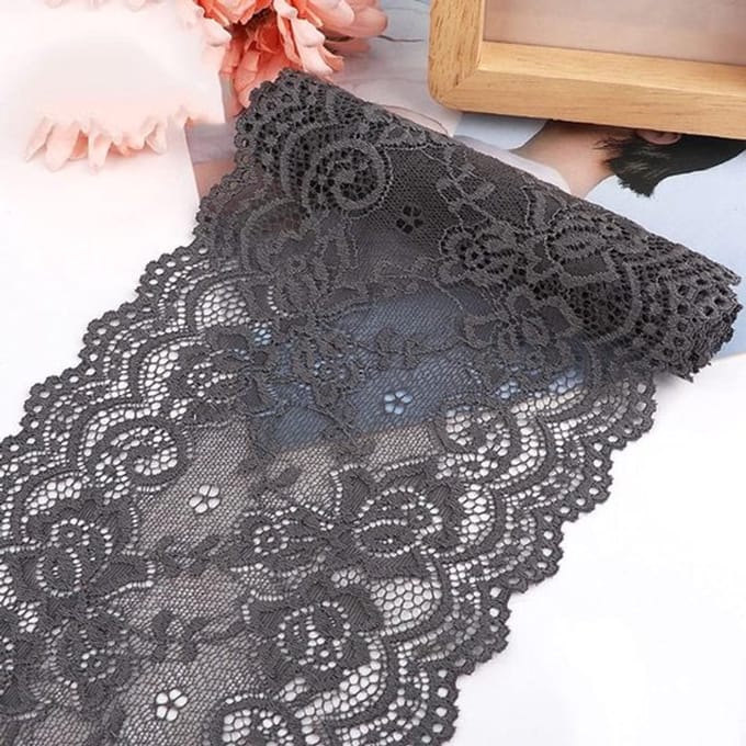 Elastisch Kantlint van 15cm x 3m voor Creatieve Projecten, Kledingdecoratie, Bruidsmode en DIY Crafts in Donkergrijs