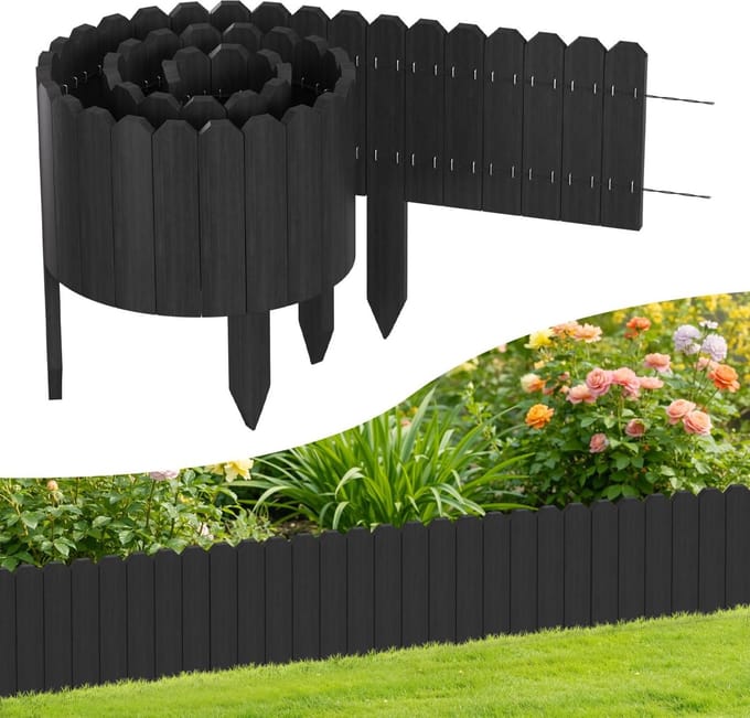 Bloembedomranding Hout - Gazonrand Flexibel - Tuin Structureren - Stevig Grenenhout 1.5cm - 10x200cm - Antraciet